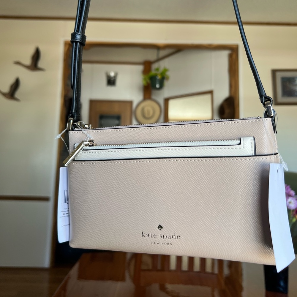NEW KATE SPADE Sadie Warm Beige Colorblock Saffiano Leather Crossbody Set